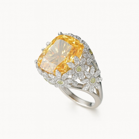 32ct S925 – 17.7g Dainty Yellow CZ Diamond Daisy Ring Floral cocktail Ring